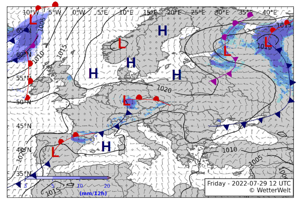 Wetterwelt 2022 07 29 Europa typische Hochdrucklage im Sommer